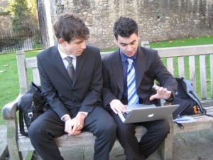 Andy and Alex practicing the presentation moments before going into the House of Lords