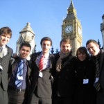 Part of the team outside the Houses of Parliament